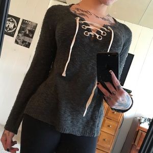 NWOT LACE UP SWEATER